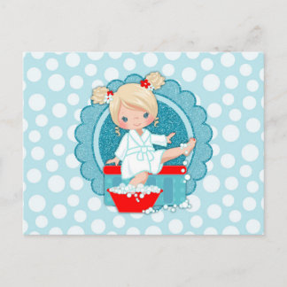 Carte Postale Fille blonde de Spa Bulles Turquoise Rouge Blanc