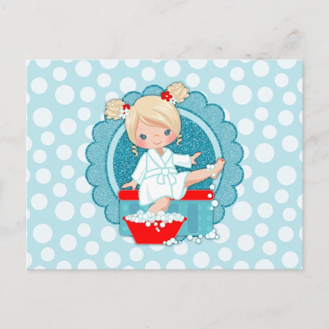 Carte Postale Fille blonde du Spa Bulles Turquoise Rouge Blanc (Devant)