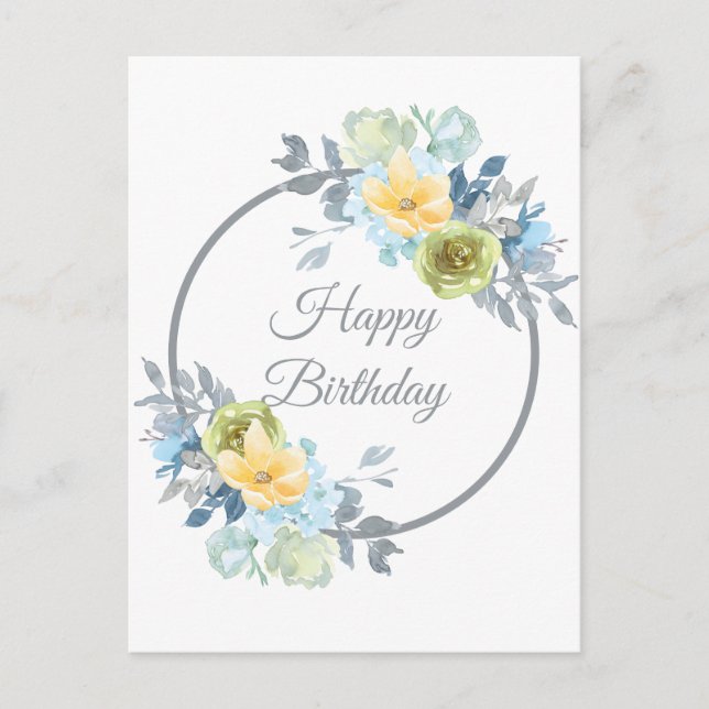 Carte Postale Fille Blue Floral Wreath Anniversaire (Devant)