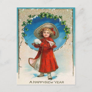 Carte Postale Fille Boule de Neige Trèfle à Quatre Feuilles Trèf