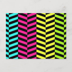 Carte Postale Fille brillante Neon Stripes Motif Chevron