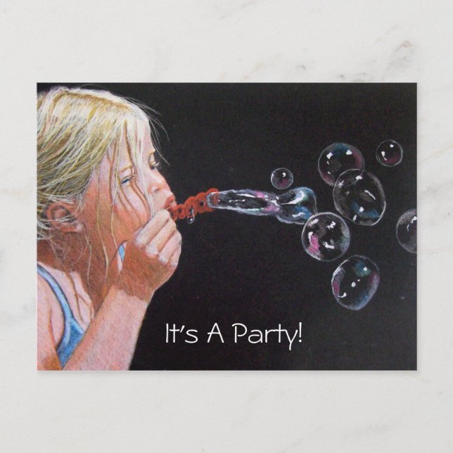CARTE POSTALE FILLE : BUBBLES : ART : FÊTE : INVITATION (Devant)