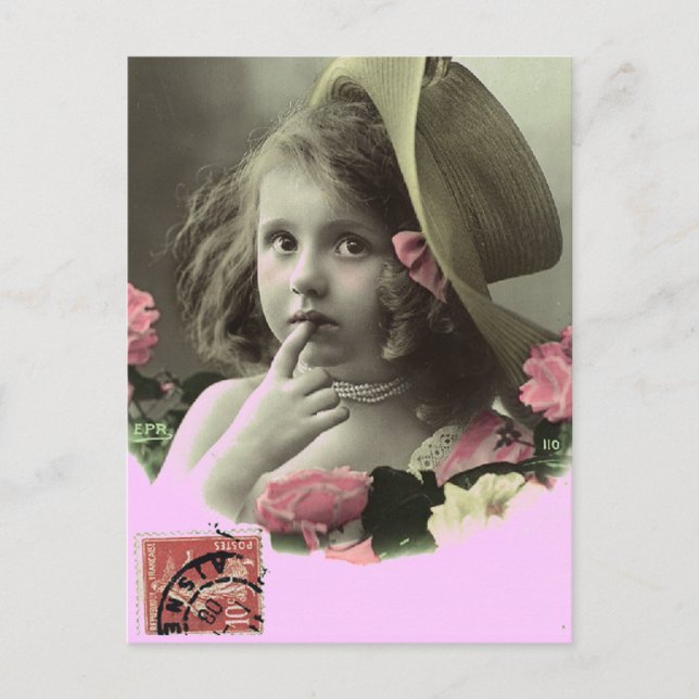 Carte postale fille Casquette disquette (Devant)