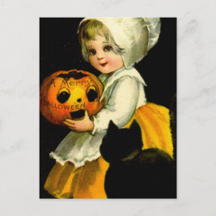 Carte Postale Fille & Chat Noir