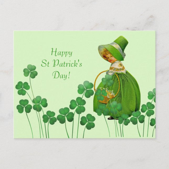 Carte Postale Fille cueillir Shamrock St Patrick's Day (Devant)