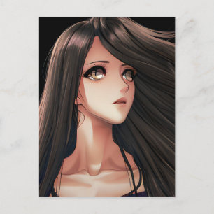 Carte Postale Fille d'anime aux yeux bruns anniversaire
