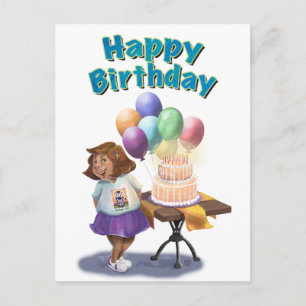 Carte Postale Fille d'anniversaire au ballon coloré