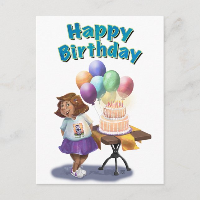 Carte Postale Fille d'anniversaire au ballon coloré (Devant)