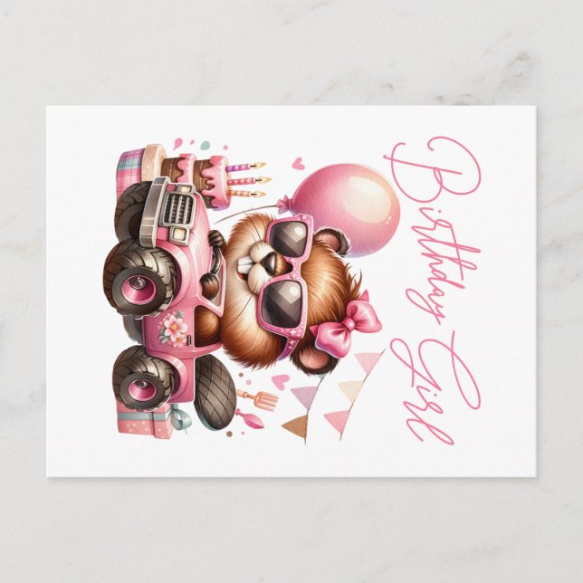 CARTE POSTALE FILLE D'ANNIVERSAIRE - BEAVER DANS UN CAMION DE MO (Devant)