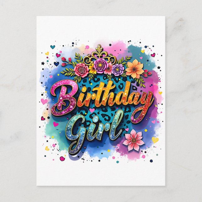 Carte Postale Fille d'anniversaire léopard floral (Devant)