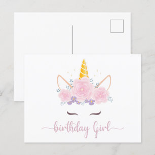 Carte Postale Fille d'anniversaire licorne écriture moderne