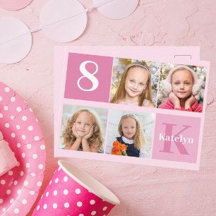 Carte Postale Fille d'anniversaire photo Joli Monogramme rose Ch