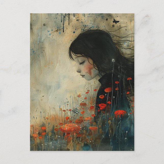 Carte Postale Fille dans les fleurs (Devant)