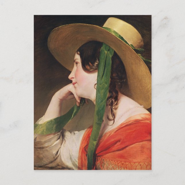 Carte Postale Fille dans un Casquette de paille jaune, (Devant)