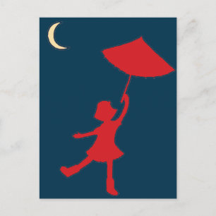 Carte Postale Fille dansant avec son parapluie