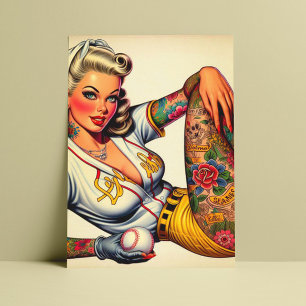 Carte Postale Fille De Baseball Tatouée
