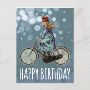 Carte Postale Fille de bicyclette vintage - Anniversaire