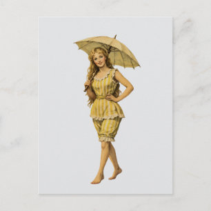 Carte Postale Fille de bord de mer victorienne avec ombrelle à r
