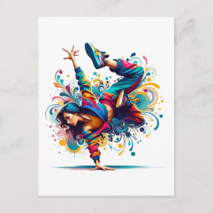 Carte Postale Fille de breakdance colorée design urbain