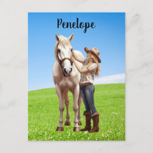 Carte Postale Fille de cheval Équitation Prairie Personnalisé