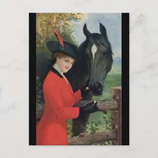 Carte Postale Fille de cheval vintage manteau rouge Equestre Cub
