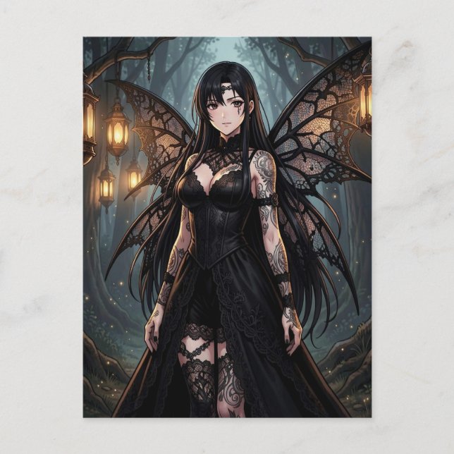 Carte Postale Fille de fée d'anime gothique | Garder le contact (Devant)