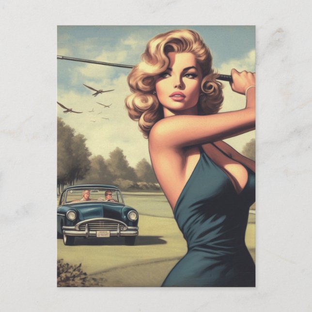 Carte Postale Fille de golf rétro (Devant)