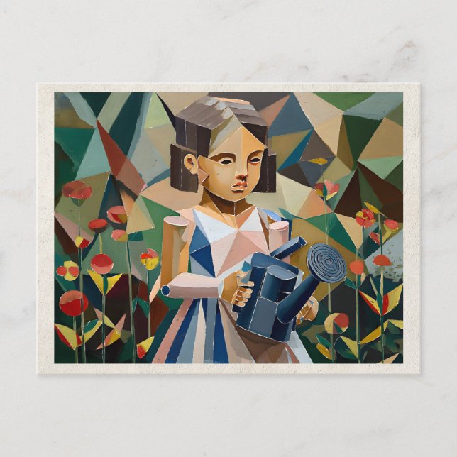 Carte Postale Fille de l'Art du Remix d'IA Cubisme (Devant)