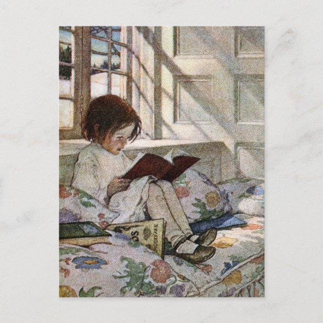 Carte Postale Fille de lecture vintage (Devant)
