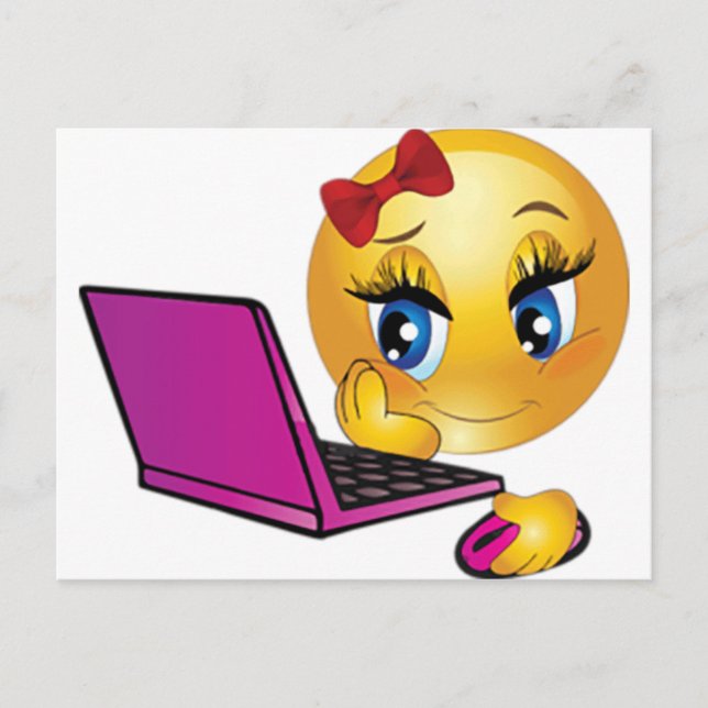 Carte Postale Fille de l'Emoji d'Ordinateur Portable (Devant)