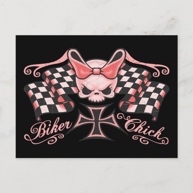Carte Postale Fille de motard à carreaux (Devant)