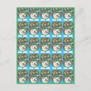 CARTE POSTALE FILLE DE NEIGE EN CASQUETTE DE FÊTE DE NOËL, COLOR