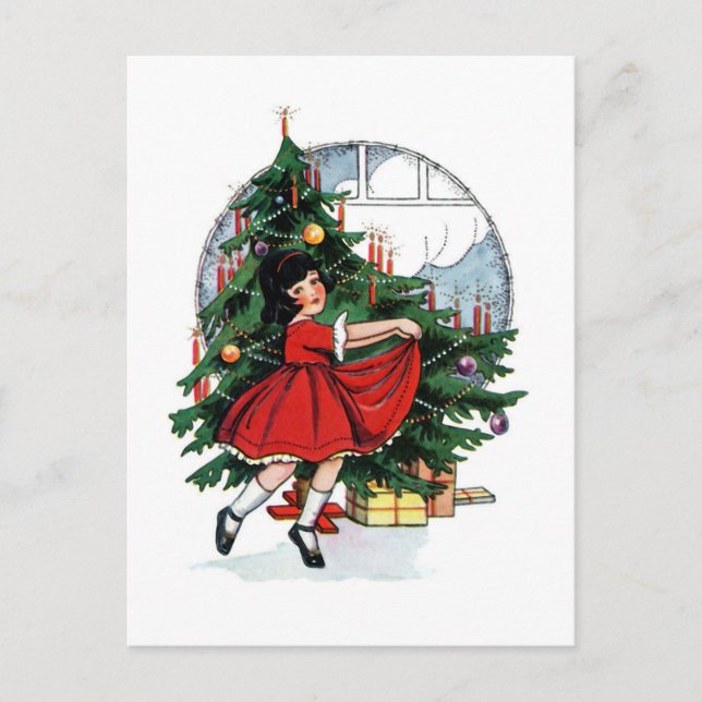Carte Postale Fille de Noël Illustration Vintage (Devant)