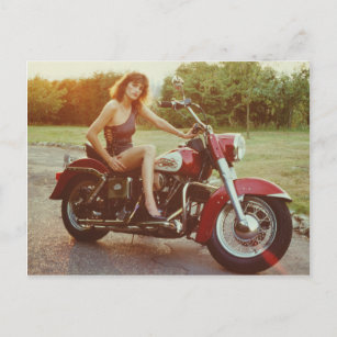 Carte Postale fille de pin-up de moto des années 1980