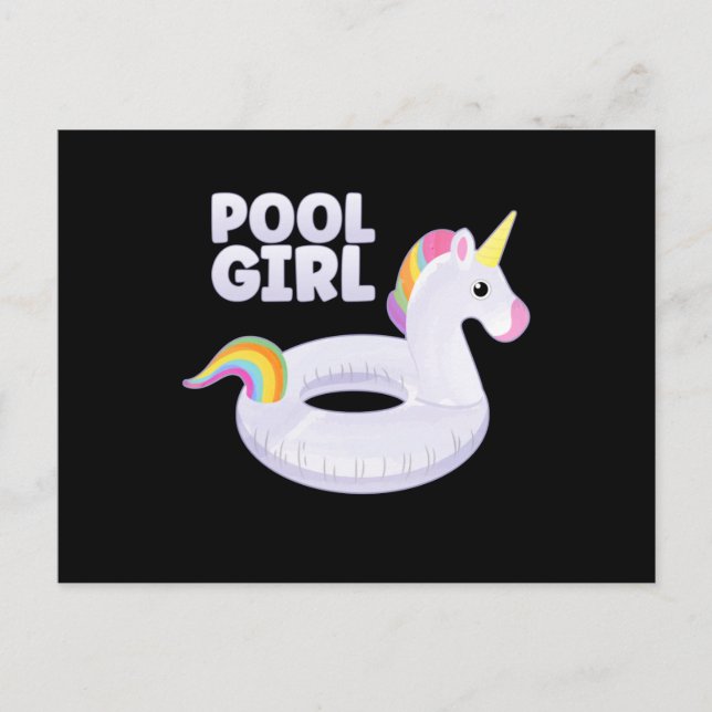 Carte Postale Fille de Piscine Licorne Flotteur Fête Vacances d' (Devant)