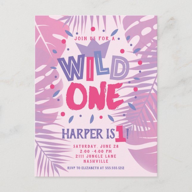 Carte Postale Fille de premier anniversaire thème Jungle Wild On (Devant)