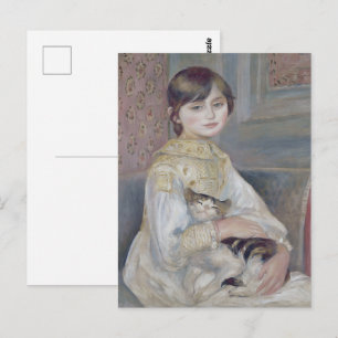 Carte Postale Fille de Renoir tenant un chat, peinture Cottageco
