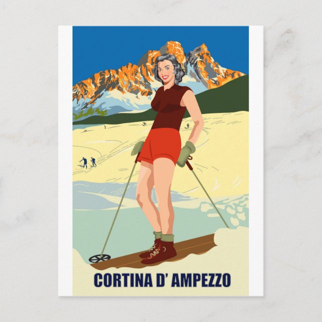 Carte Postale Fille de ski de Cortina D' Ampezzo (Devant)