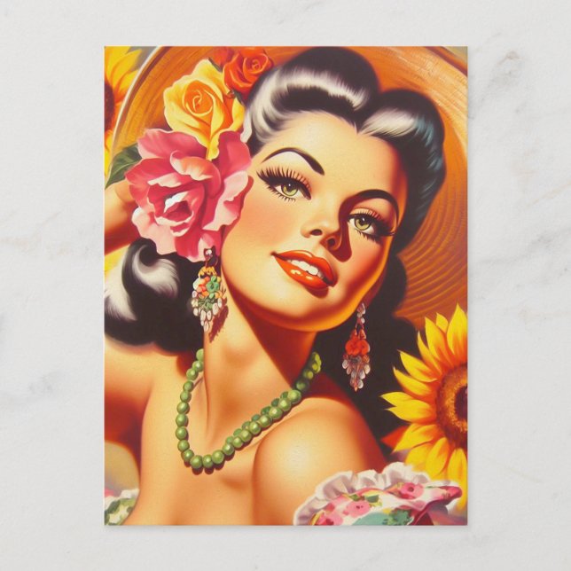 Carte Postale Fille de tournesol vintage (Devant)