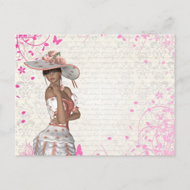 Carte Postale fille d'été rose (Devant)