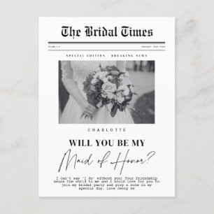 Carte Postale Fille d'honneur demande, journal personnalisable