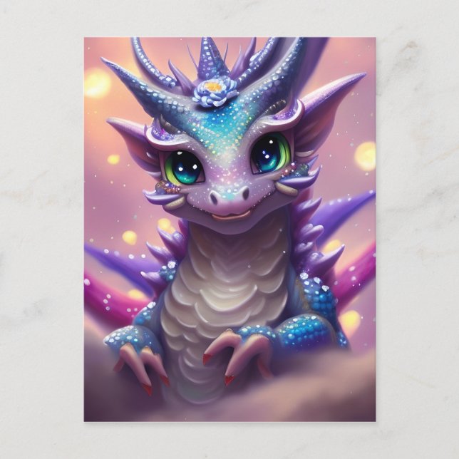Carte Postale Fille Dragon Bleu  (Devant)