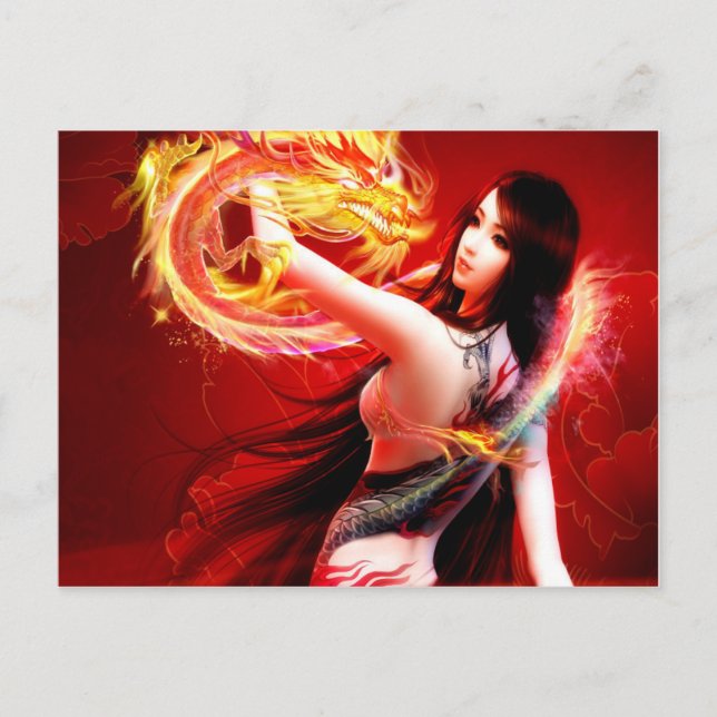Carte Postale Fille Dragon Feu (Devant)