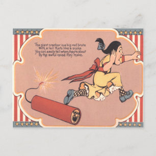 Carte Postale Fille effrayée pétard feux d'artifice