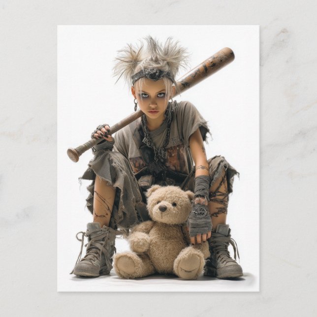 Carte Postale Fille Emo Punk dans un style post-apocalyptique (Devant)