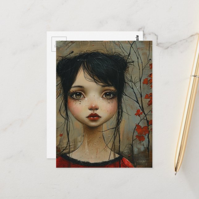 Carte Postale Fille en automne (Devant/Arrière en situation)