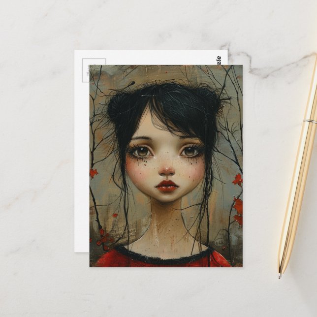 Carte Postale Fille en automne (Devant/Arrière en situation)