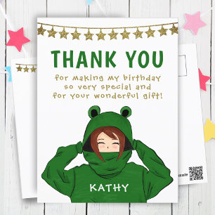 Carte Postale Fille en grenouille verte Hoody Stars Anniversaire
