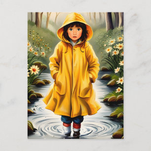 Carte Postale Fille en Raincoat jaune