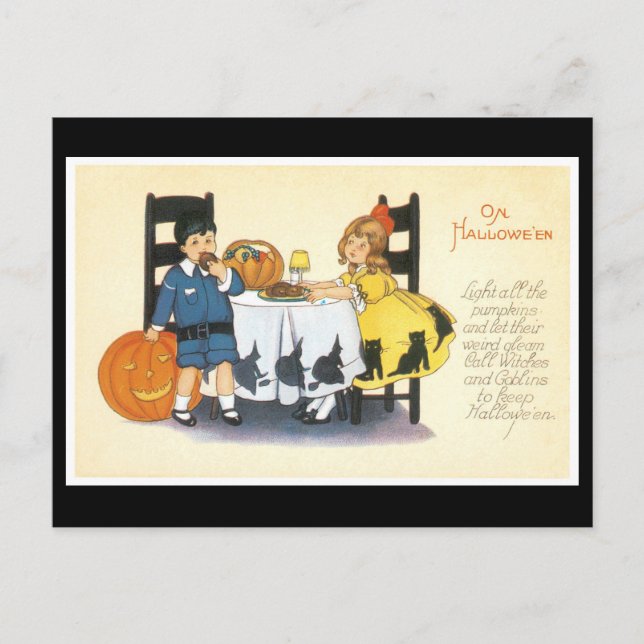 Carte Postale Fille en robe de chat noire Halloween (Devant)